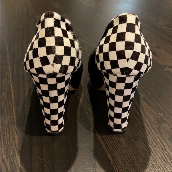 Black White Checker Platform Heels Size 8 - Picture 3 of 4